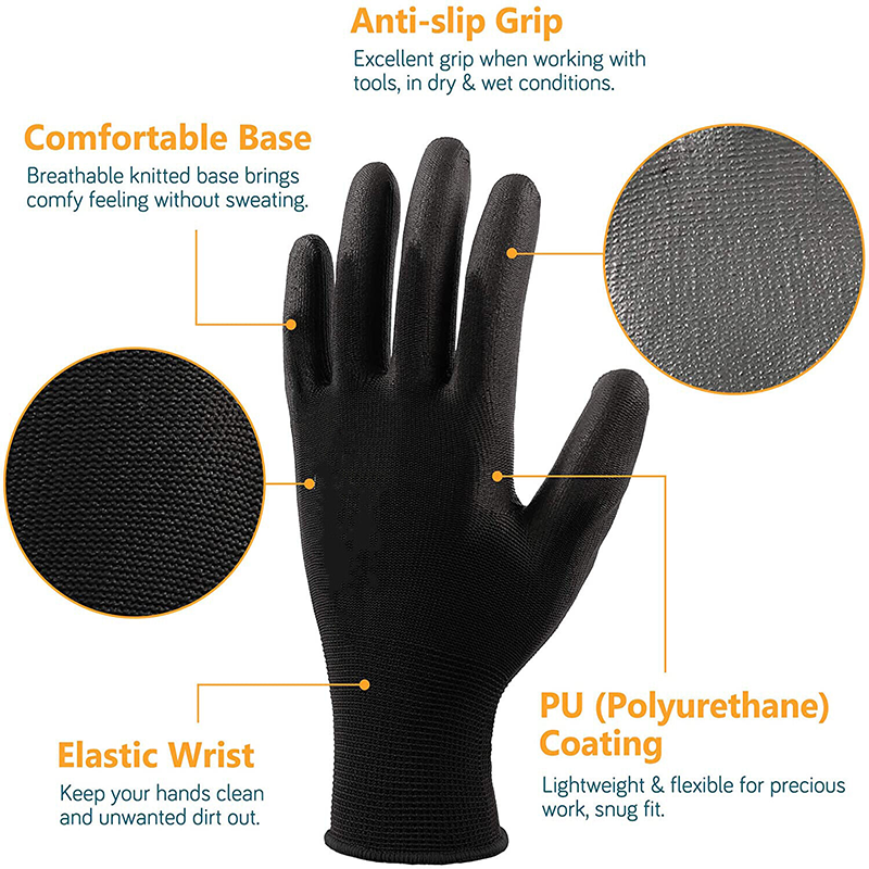 Anti-Slip Construction Safety Gloves with Nylon Lining PU Oil-Proof Gloves for Construction and Food Industries